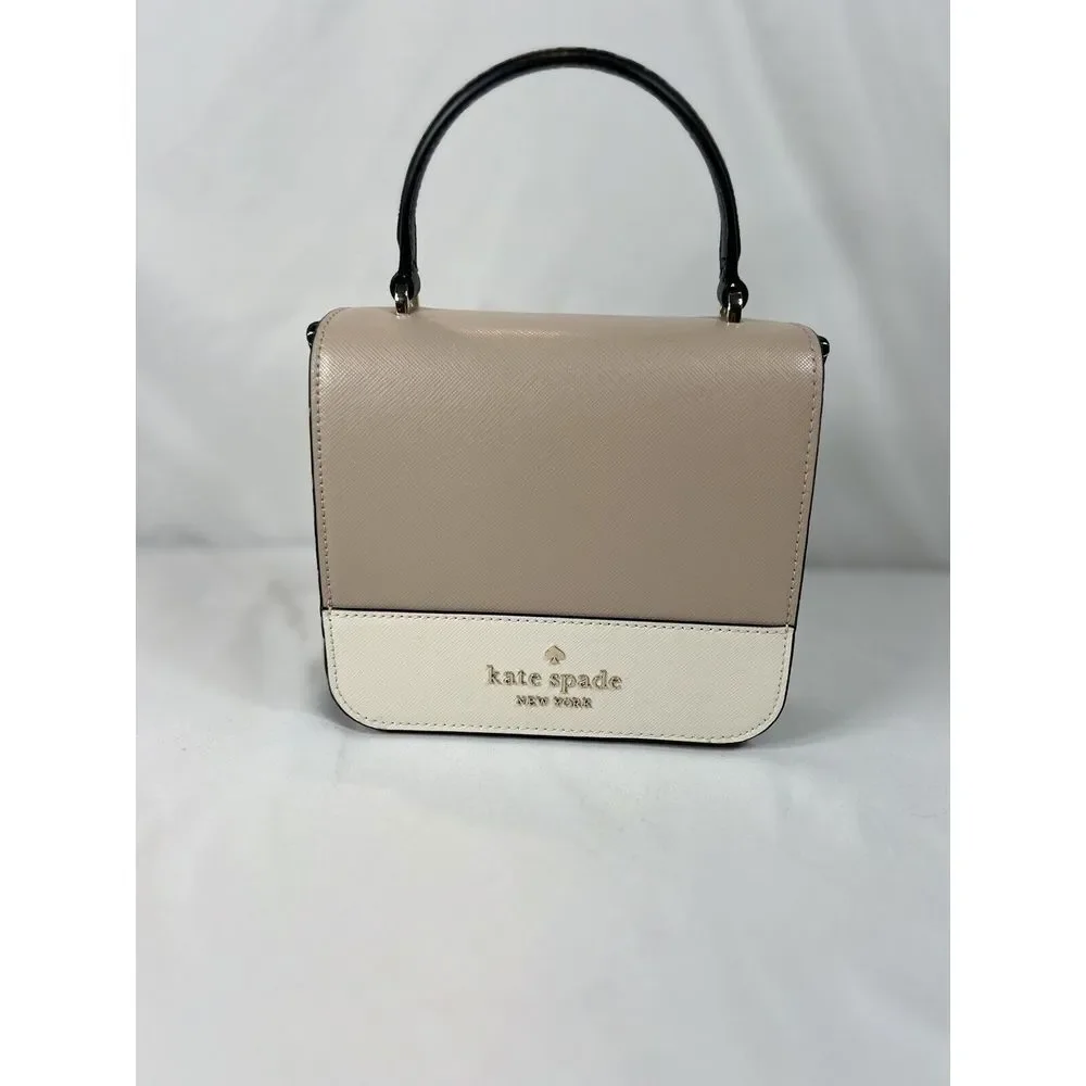 Kate Spade New York STACI SQUARE CROSSBODY EUC Warm‎ Beige Black Ivory
